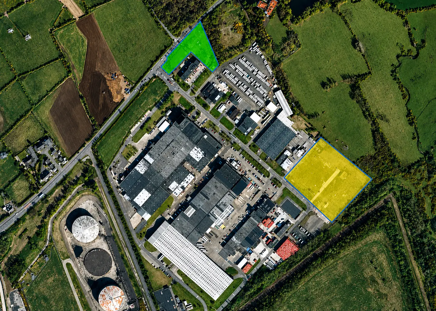 Aerial map of Kilroot Business Park showing available development plots